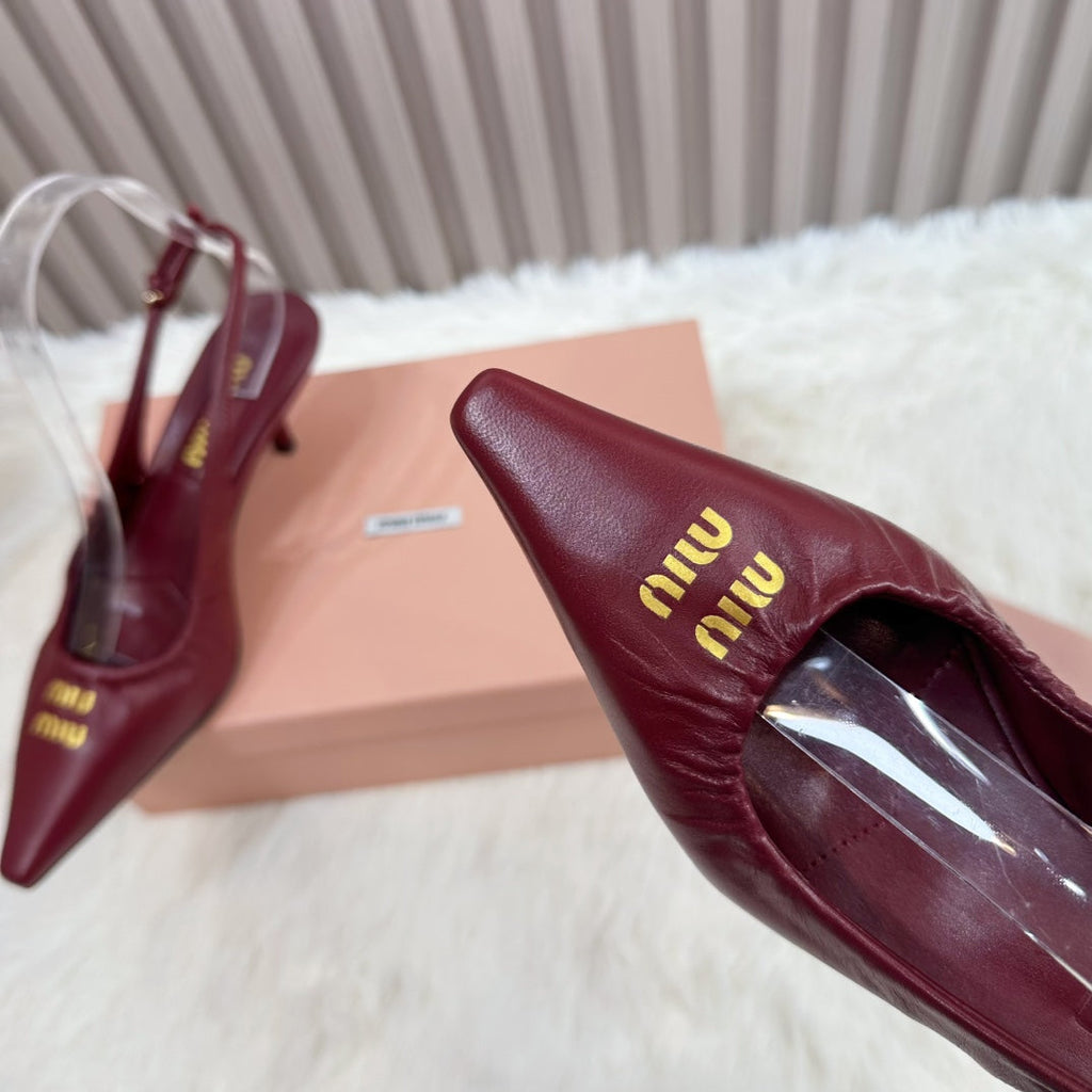POINTED-TOE SLINGBACK IN WINE RED LAMBSKIN