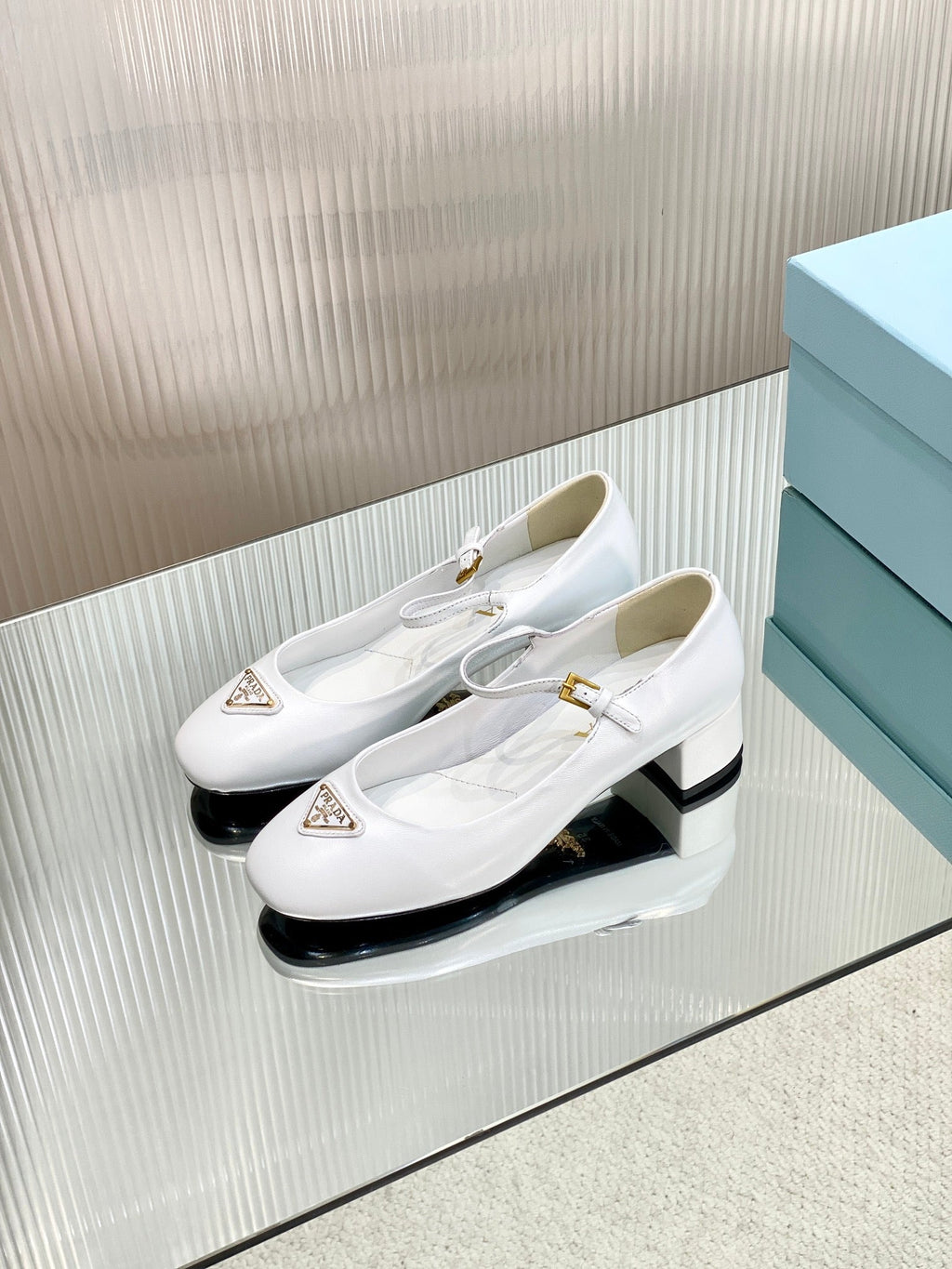 PRA NAPPA MARY JANE PUMPS WHITE LAMBSKIN
