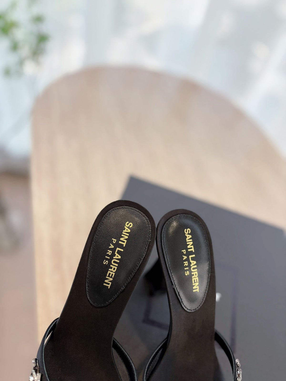 RAV HIGH HEEL 10 CM EMBELLISHED BLACK SATIN MULES