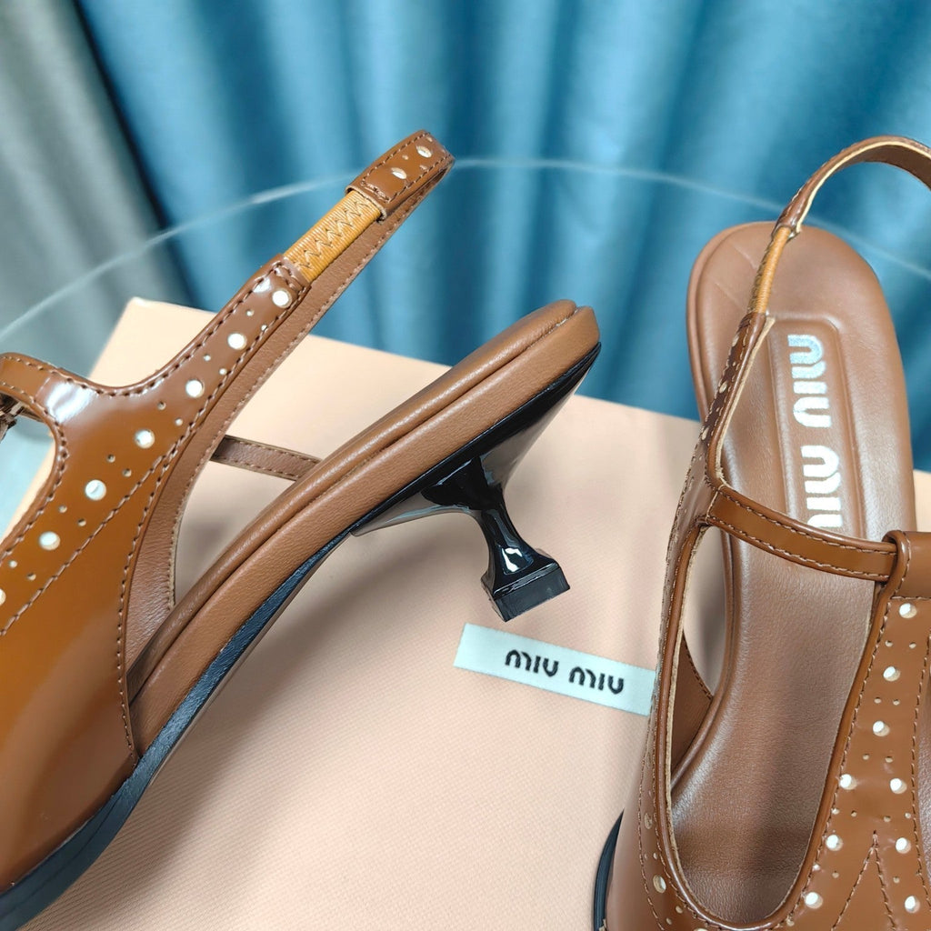 SLINGBACK CARAMEL COLOR LAMBSKIN WITH T- STRAPS