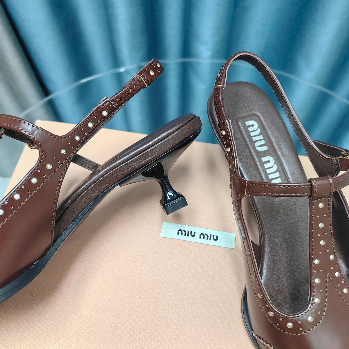 SLINGBACK WALNUT COLOR LAMBSKIN WITH T- STRAPS