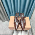 SLINGBACK WALNUT COLOR LAMBSKIN WITH T- STRAPS