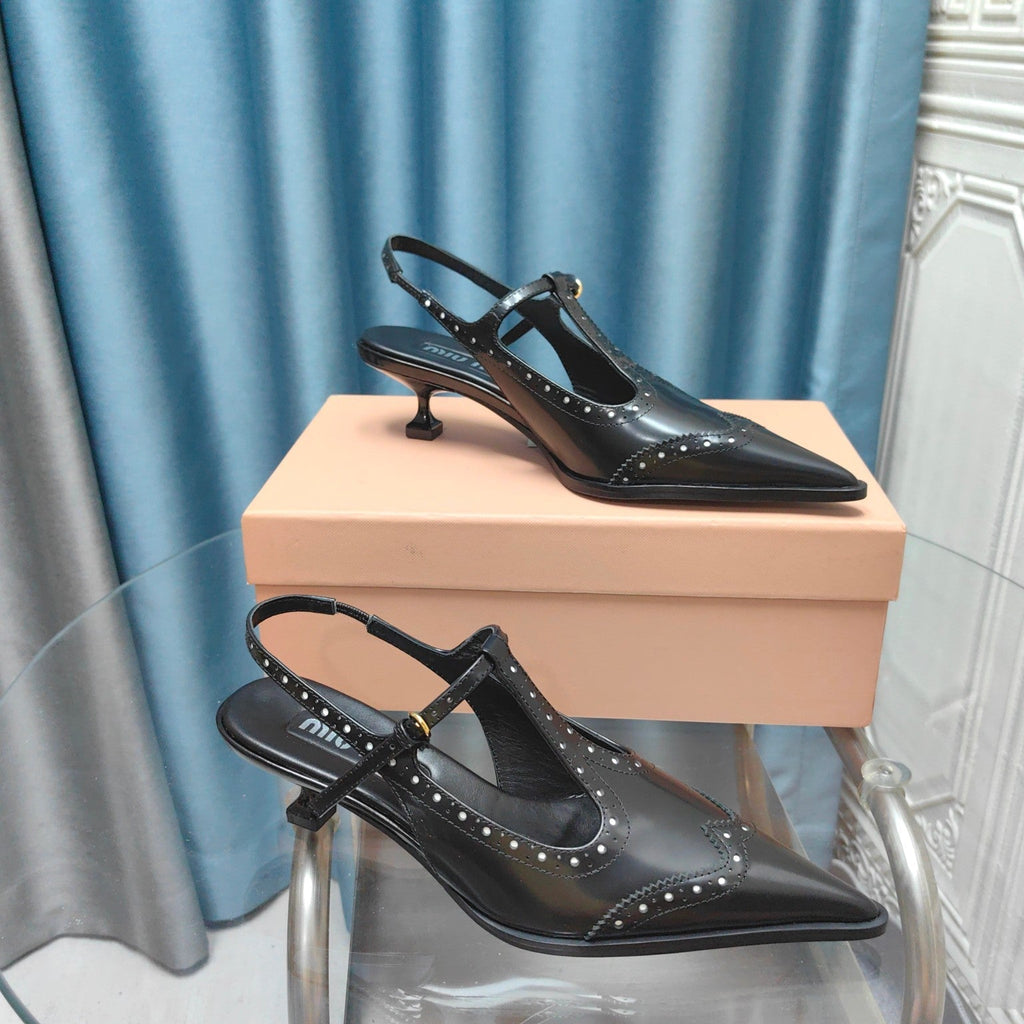 SLINGBACK BLACK LAMBSKIN WITH T- STRAPS