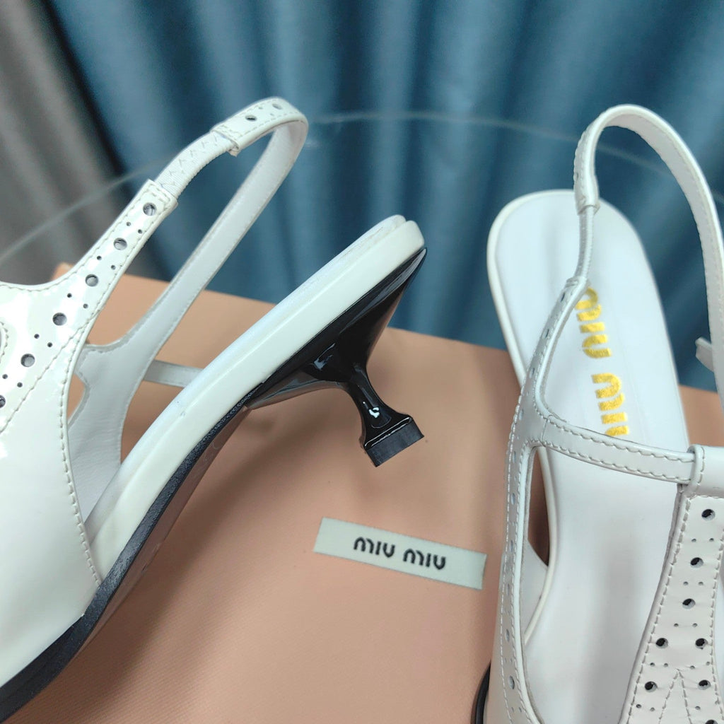 SLINGBACK WHITE LAMBSKIN WITH T- STRAPS