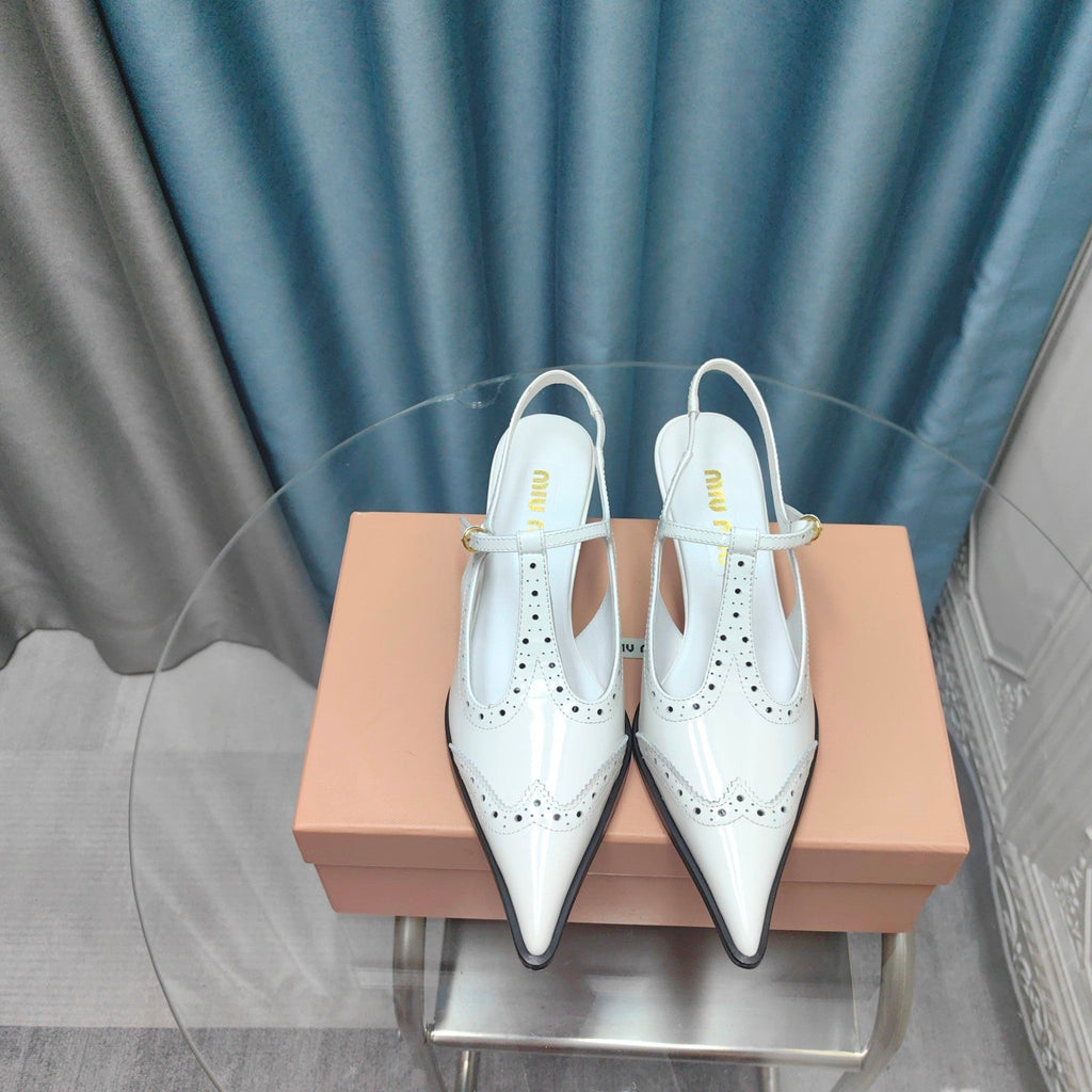 SLINGBACK WHITE LAMBSKIN WITH T- STRAPS