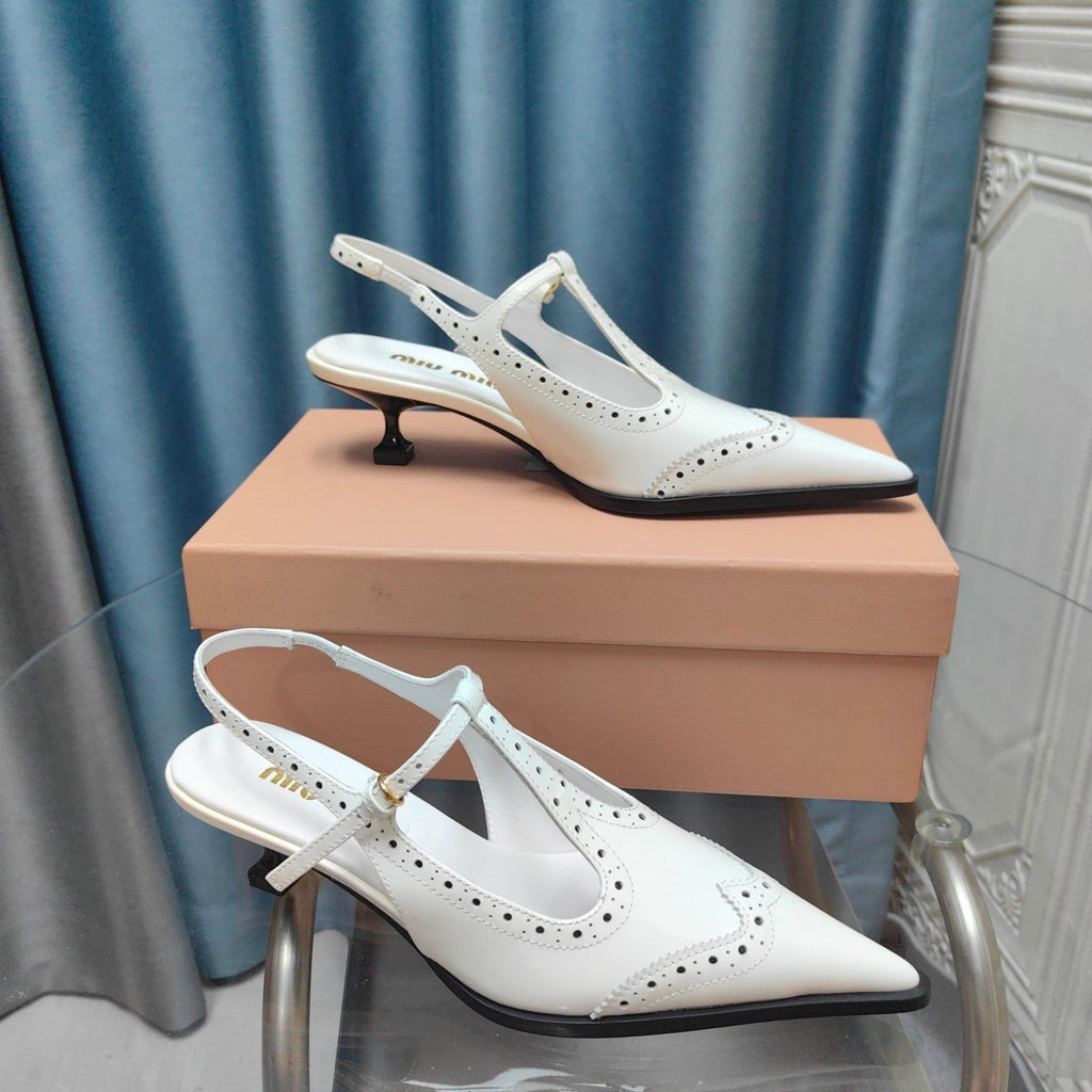 SLINGBACK WHITE LAMBSKIN WITH T- STRAPS