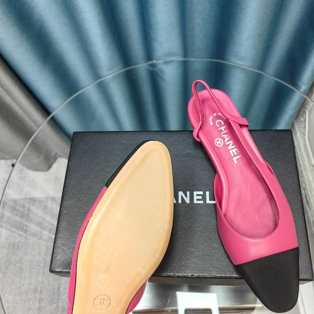 SLINGBACKS IN BARBIE PINK MIX BLACK LAMBSKIN