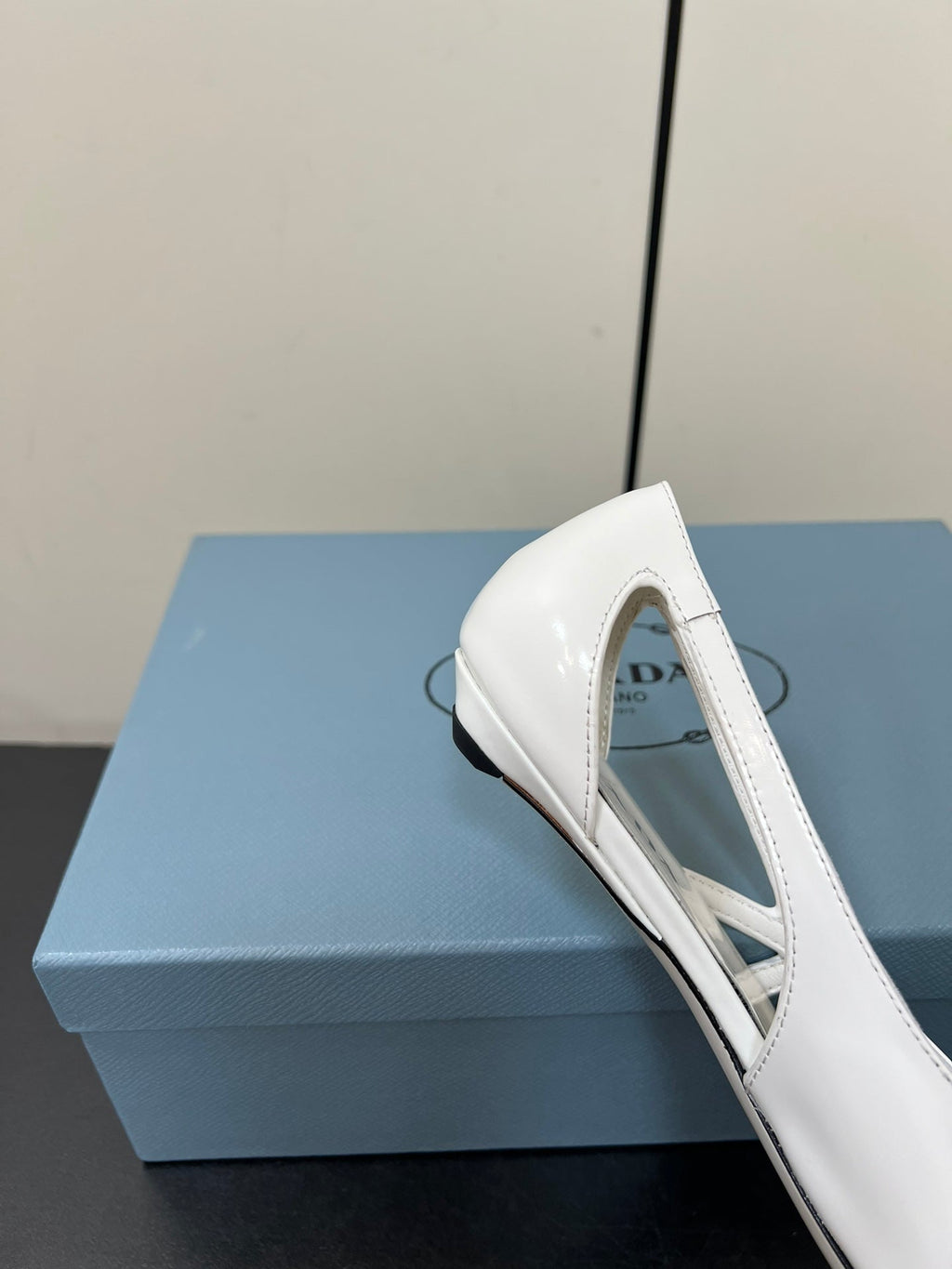 BRUSHED CUT-OUT BALLERINA FLAT IN WHITE CALFSKIN