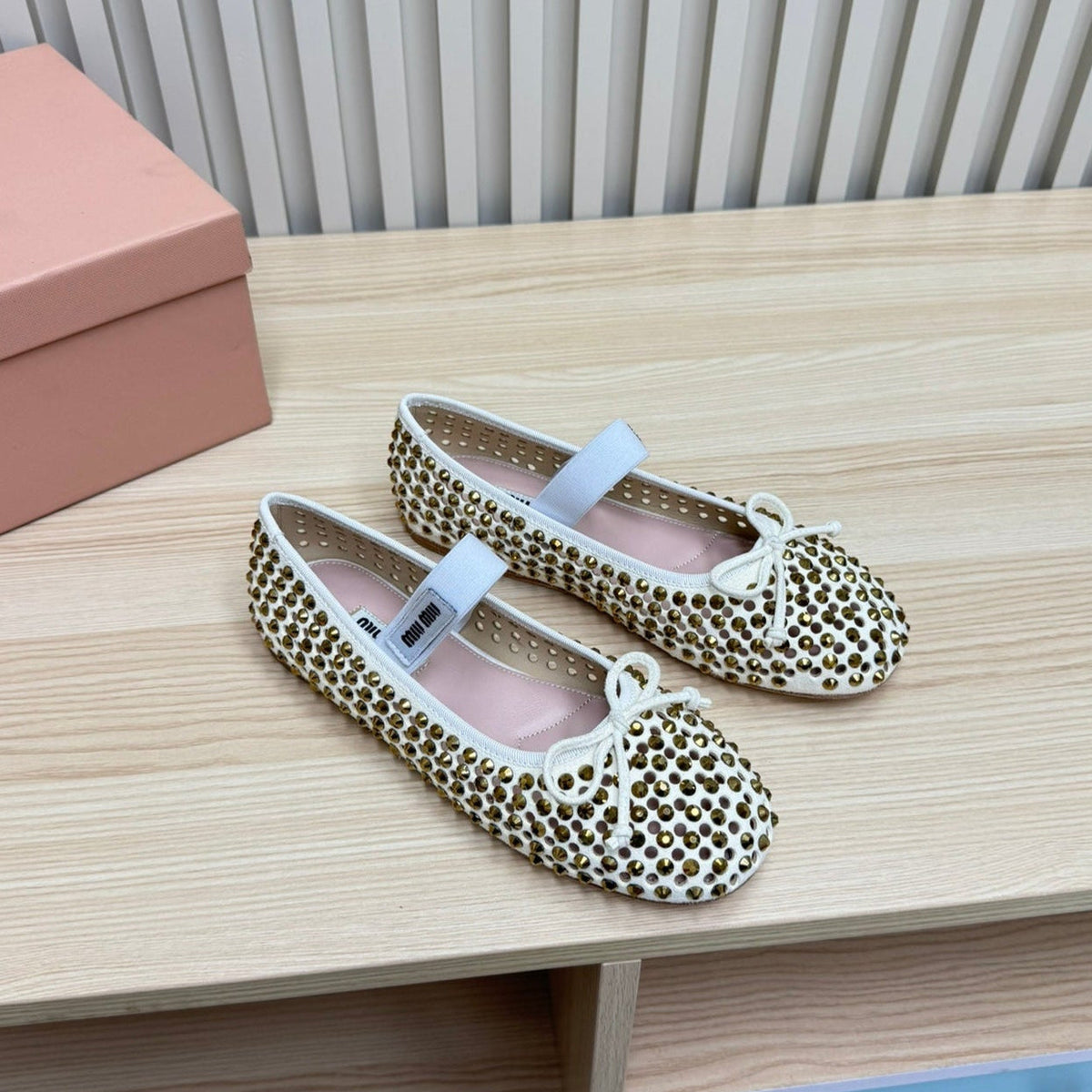 RHINESTONES MARY JANE FLATS IN CREAM SUEDE