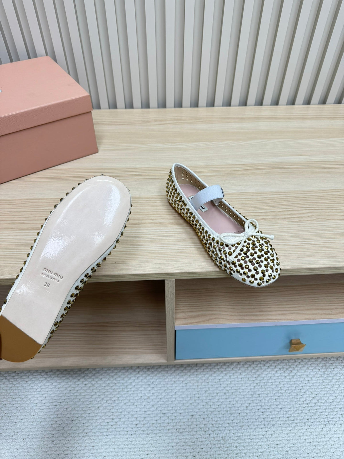 RHINESTONES MARY JANE FLATS IN CREAM SUEDE