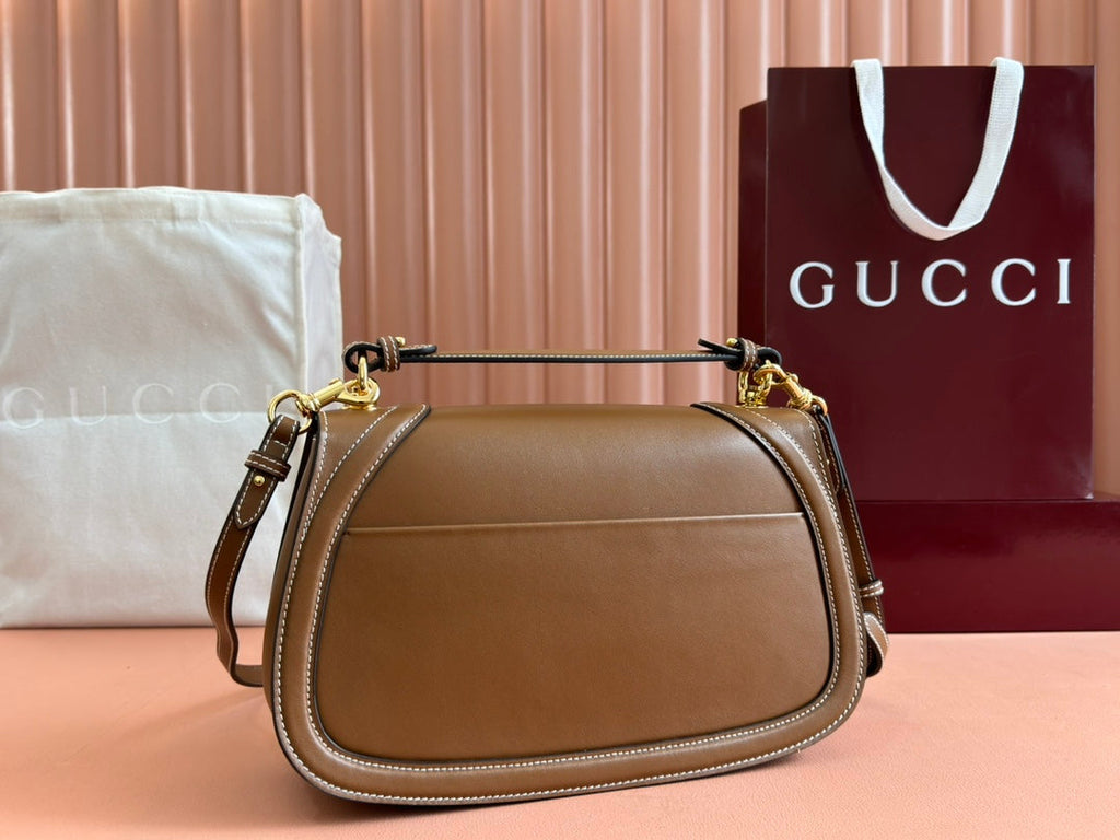 BLONDIE LARGE TOP HANDLE BAG 32 IN BROWN CALFSKIN