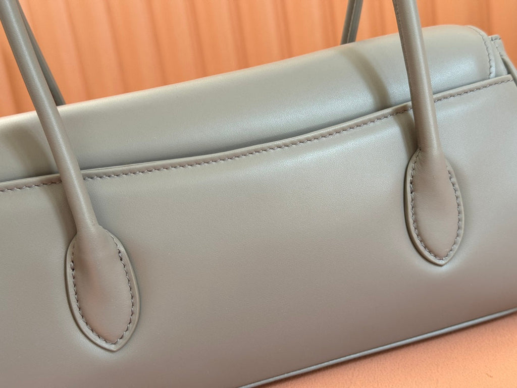 BEAU TOP HANDLE BAG 28 IN LAVA GREY GLOSSY CALFSKIN GOLD HARDWARE