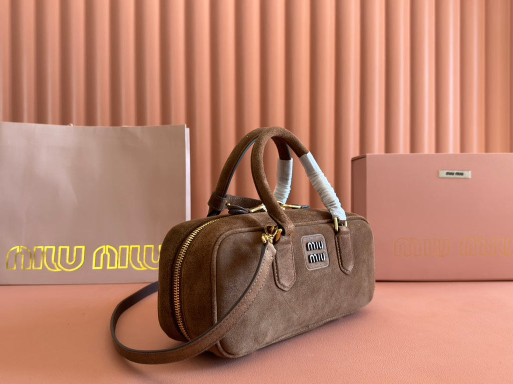 ARCADIE BAG 27 IN CEDAR BROWN SUEDE GOLD HARDWARE