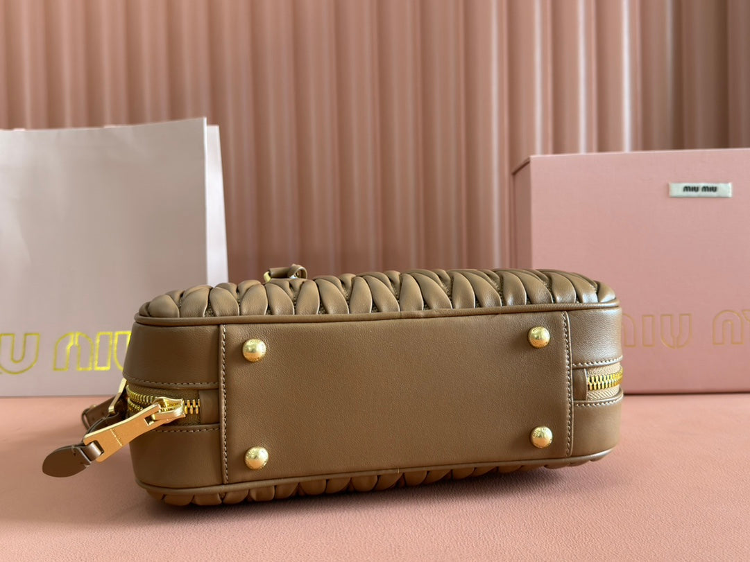 ARCADIE MATELASSÉ BAG 27 IN SEPIA BROWN CALFSKIN GOLD HARDWARE