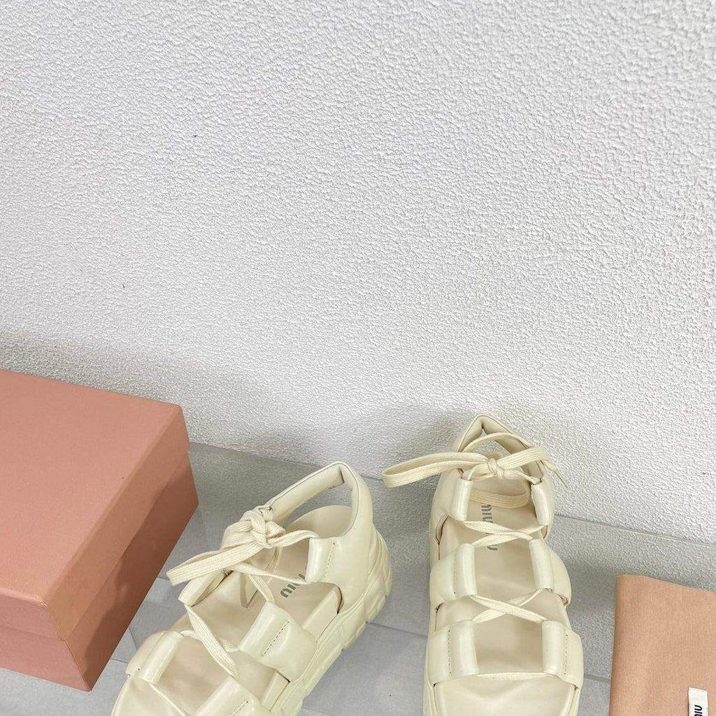 Roman Strap Thick-Soled Cream Sandals