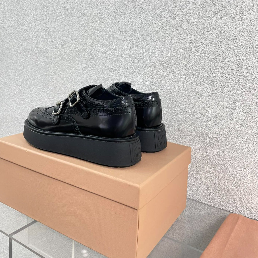 Baroque Thick-Soled Oxford Shoes Black Calfskin