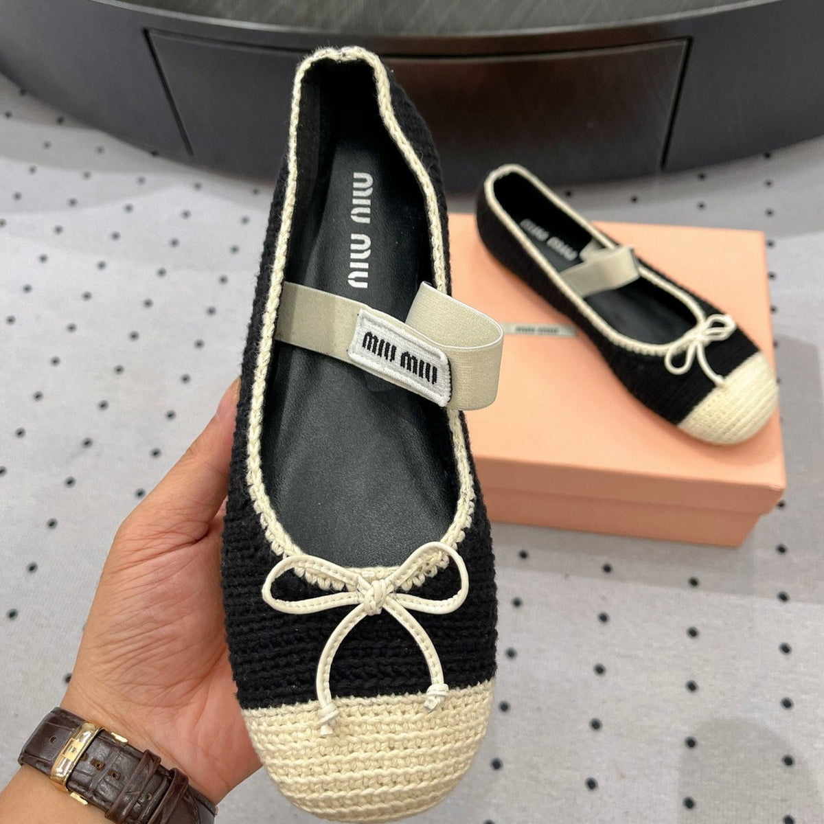Ballet Flats Black Mix Ivory Fabric