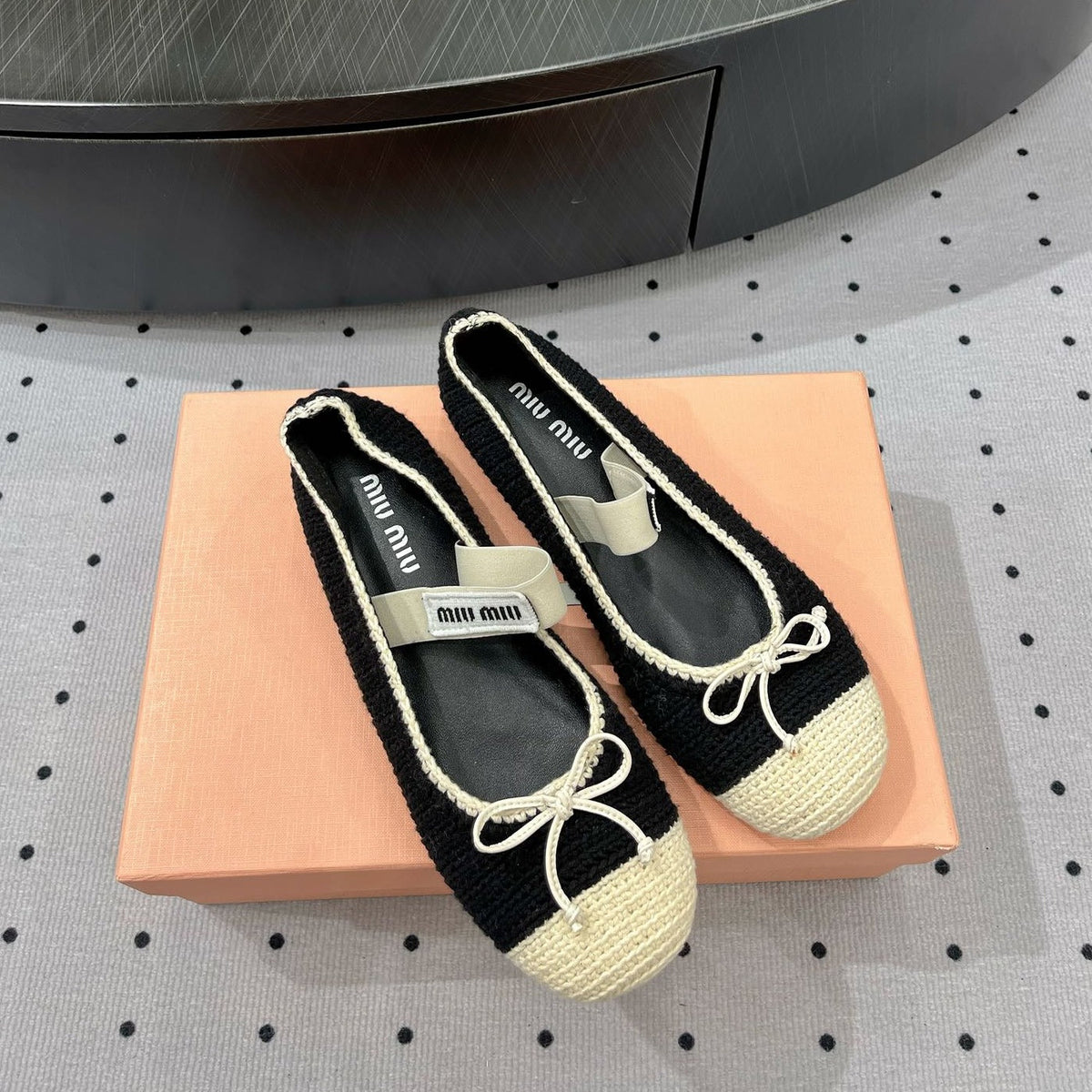 Ballet Flats Black Mix Ivory Fabric