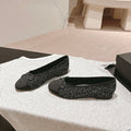 BALLET FLATS IN BLACK MIX WHITE TWEED AND SATIN