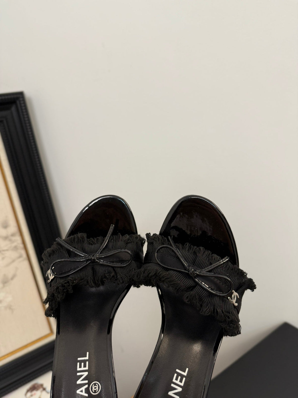 BLACK GROSGRAIN CANVAS BOW MULE SANDALS 90 MM