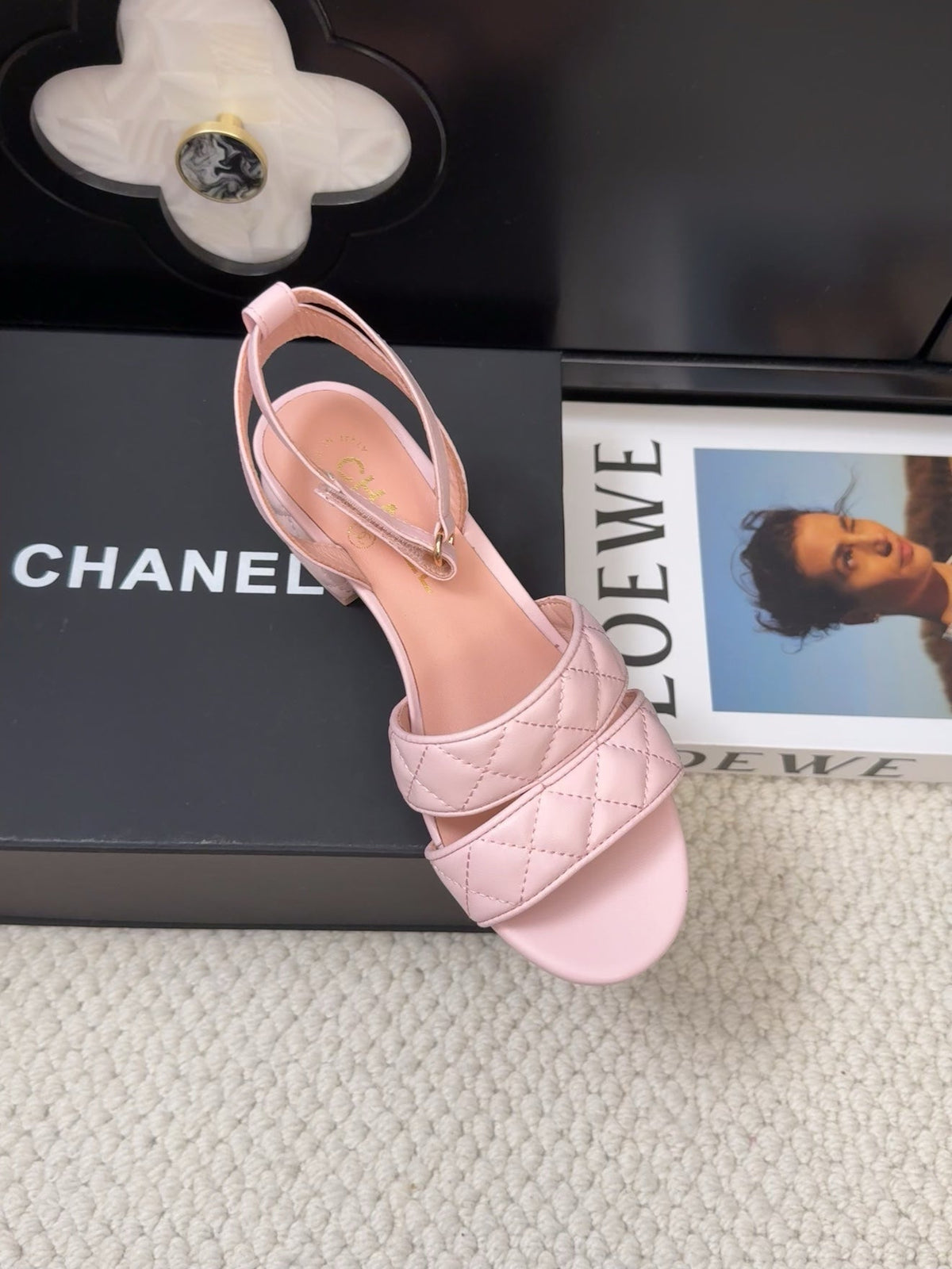 25C Sandal 45mm Open Heel Pink Lambskin 233489