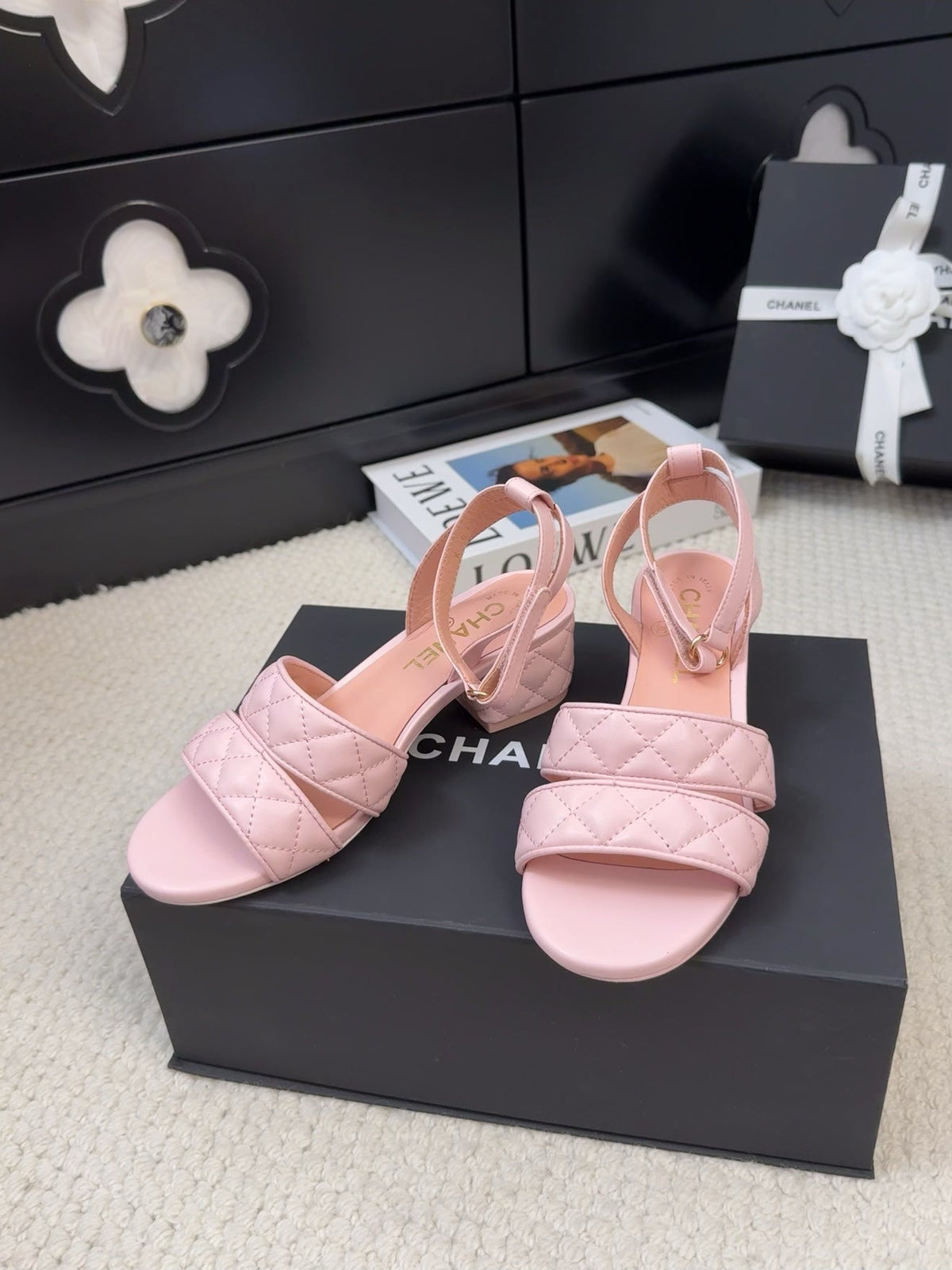 25C Sandal 45mm Open Heel Pink Lambskin 233489