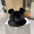 BUCKET HAT WITH CUTE BEAR EARS IN BLACK MINK FUR 422026