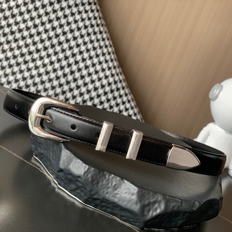 BELT 25MM MEDIUM WESTERN IN BLACK CALFSKIN WITH SILVER BUCKLE