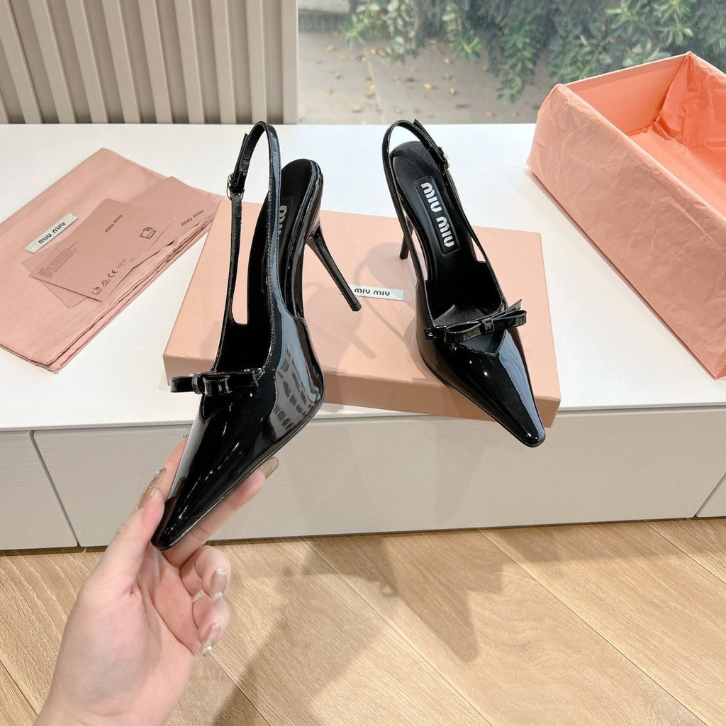 Slingback Black Imported Patent Leather