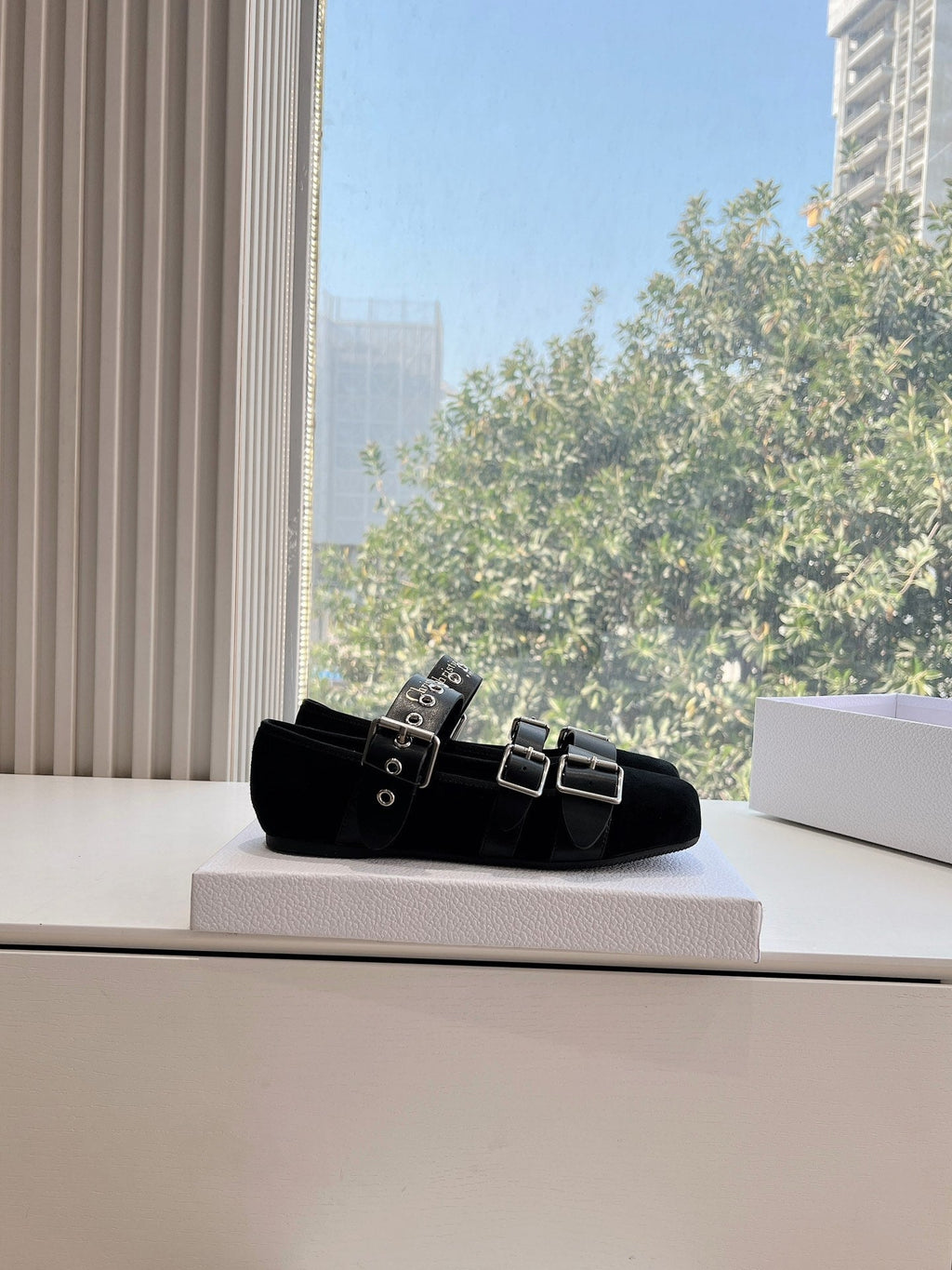 PUNK BALLET FLAT IN BLACK SUEDE AND SUPPLE CALFSKIN
