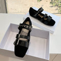 PUNK BALLET FLAT IN BLACK SUEDE AND SUPPLE CALFSKIN
