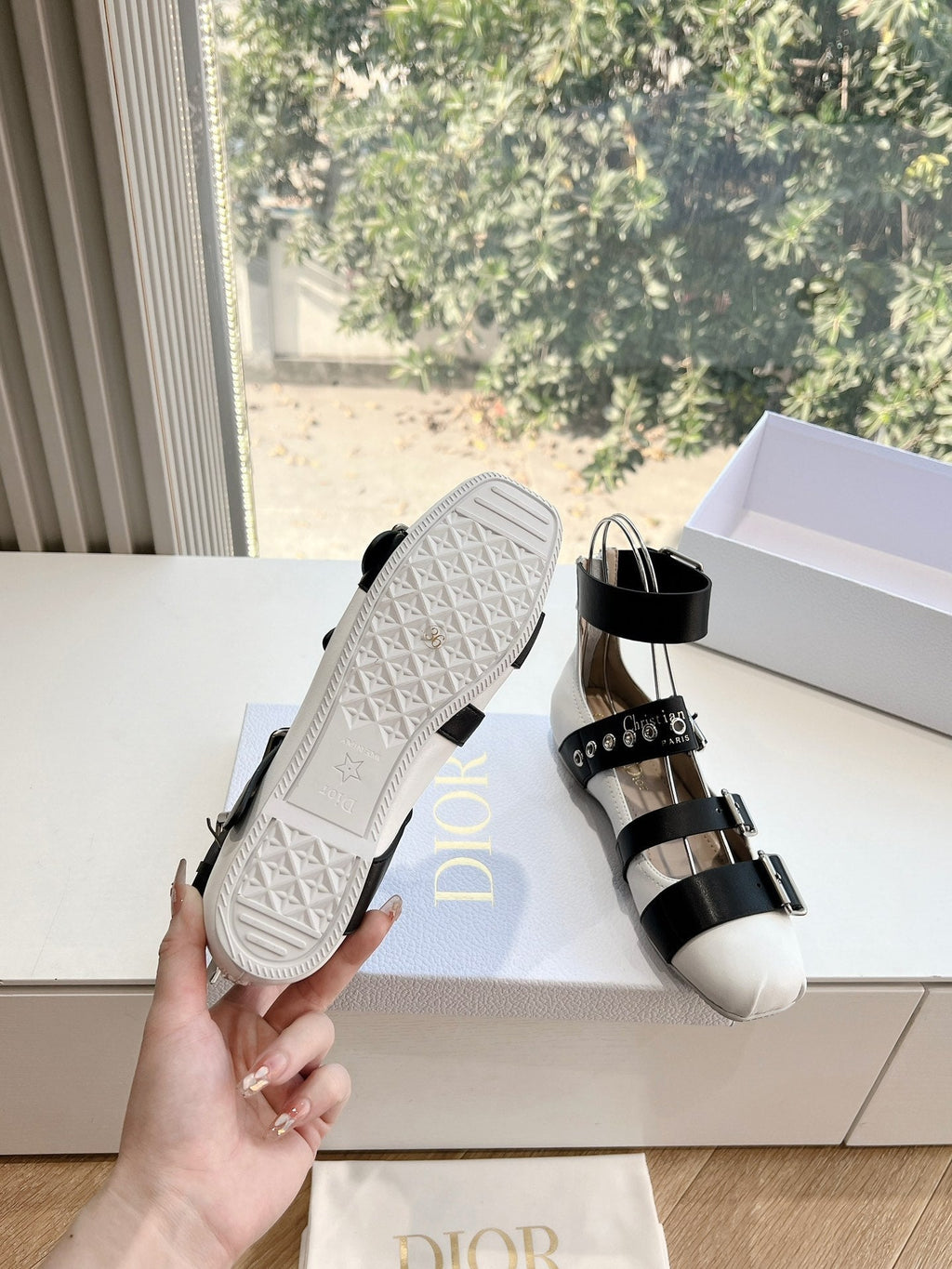 PUNK BALLET FLAT IN WHITE MIX BLACK CALFSKIN