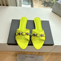 CAGOLE FLAT MULES IN LIME YELLOW CALFSKIN