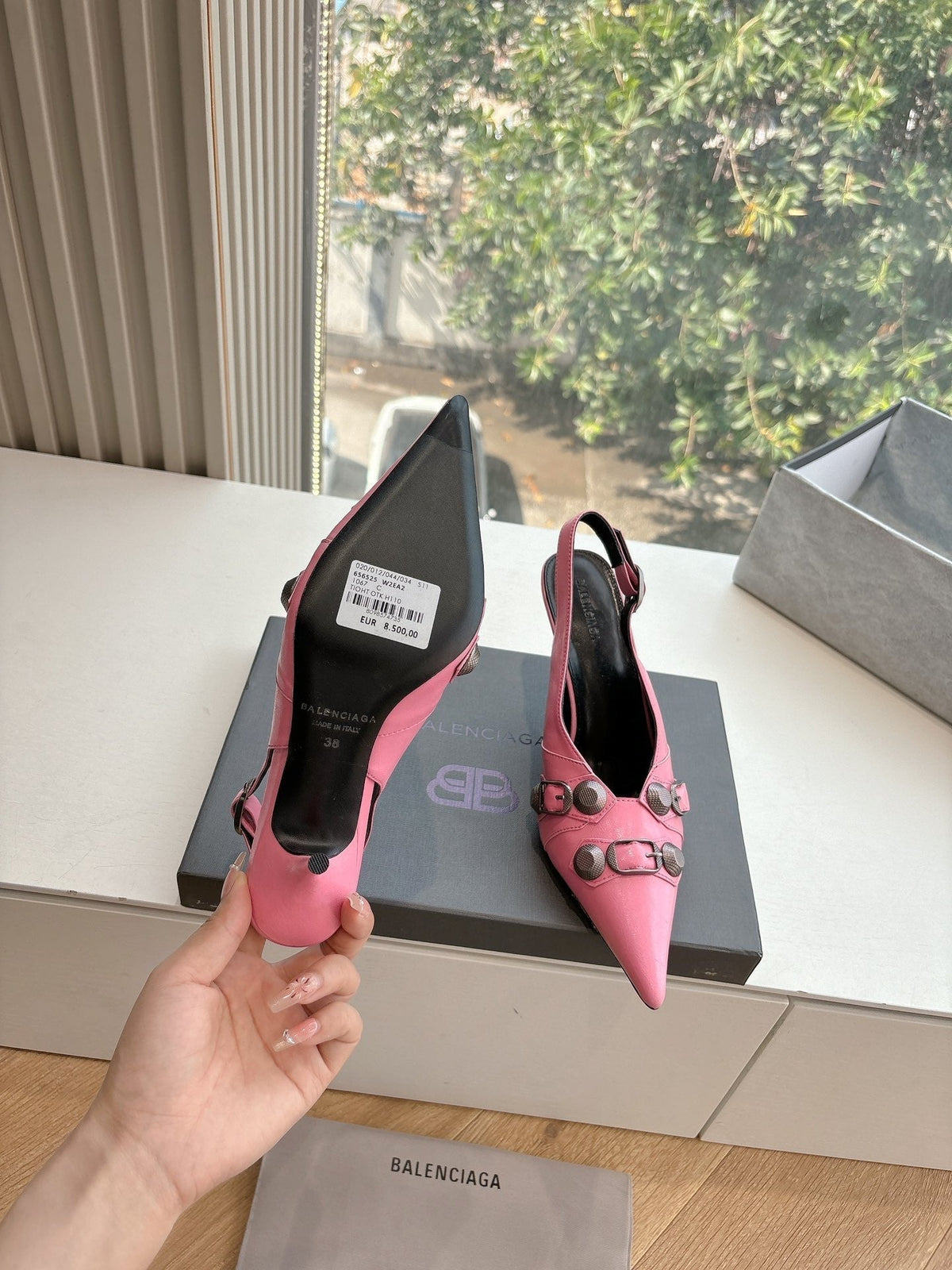 CAGOLE HIGH SLINGBACK IN BUBBLEGUM PINK GLOSSY CALFSKIN