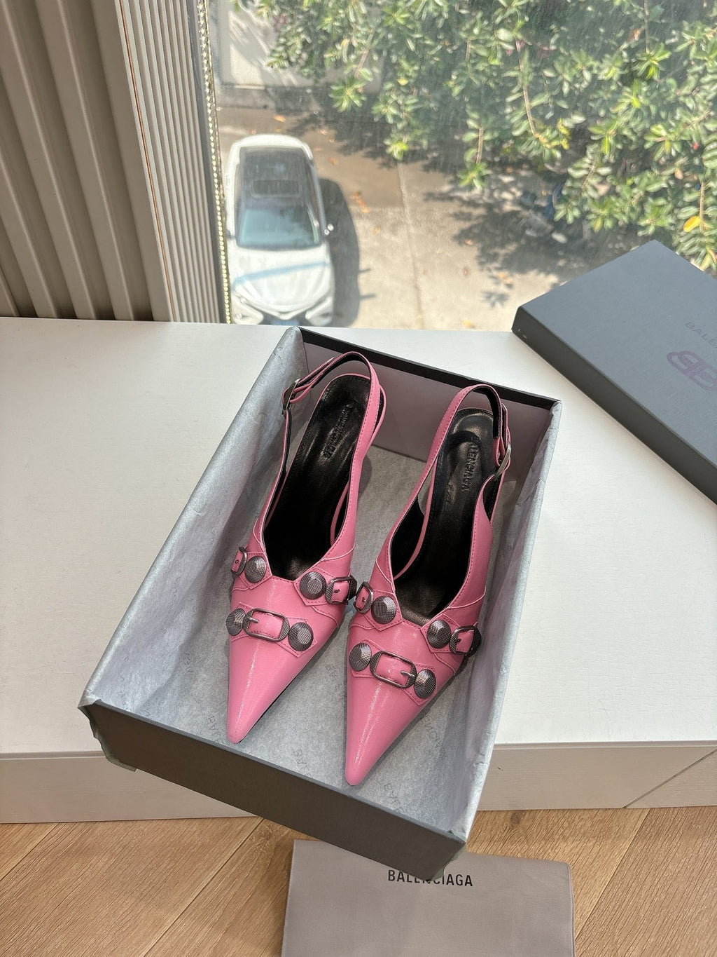 CAGOLE HIGH SLINGBACK IN BUBBLEGUM PINK GLOSSY CALFSKIN