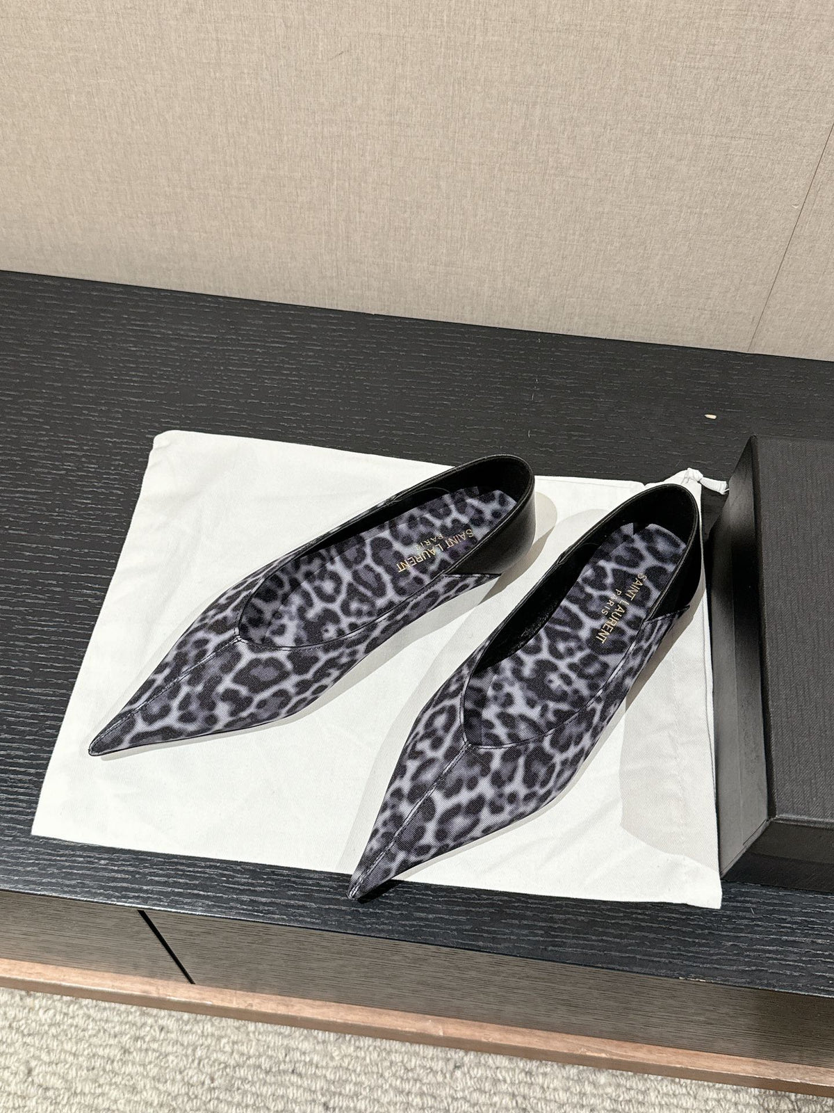 SL NOUR LEOPARD POINTED TOE BALLET BLACK CANVAS