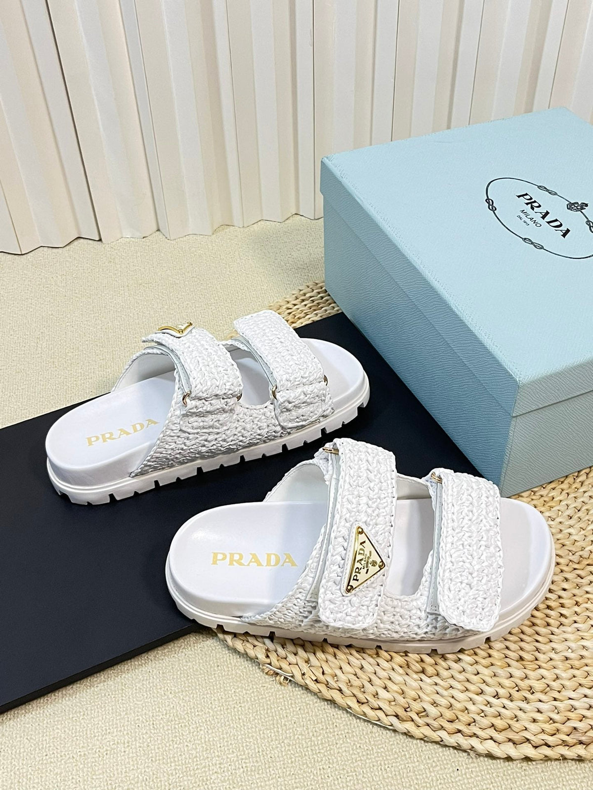 Pra Raffia Cork Slide 40 White