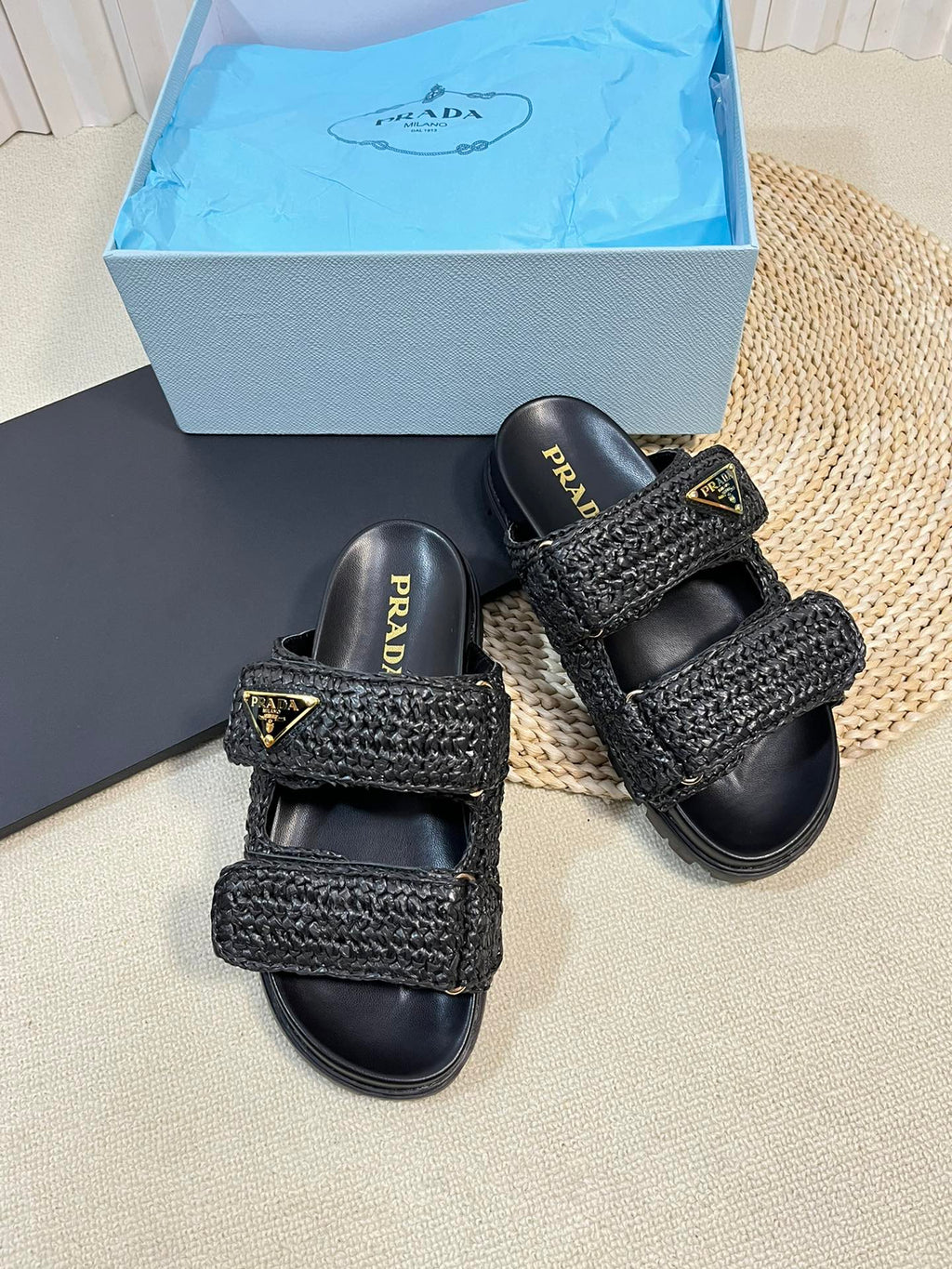 Pra Raffia Cork Slide 40 Black