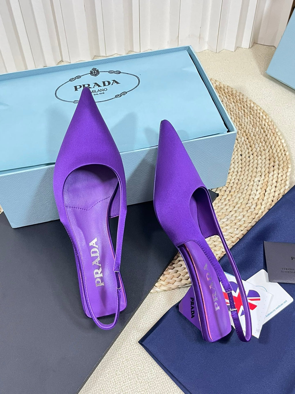 PRA POINTED TOE SLINGBACK PUMPS VIOLET SATIN