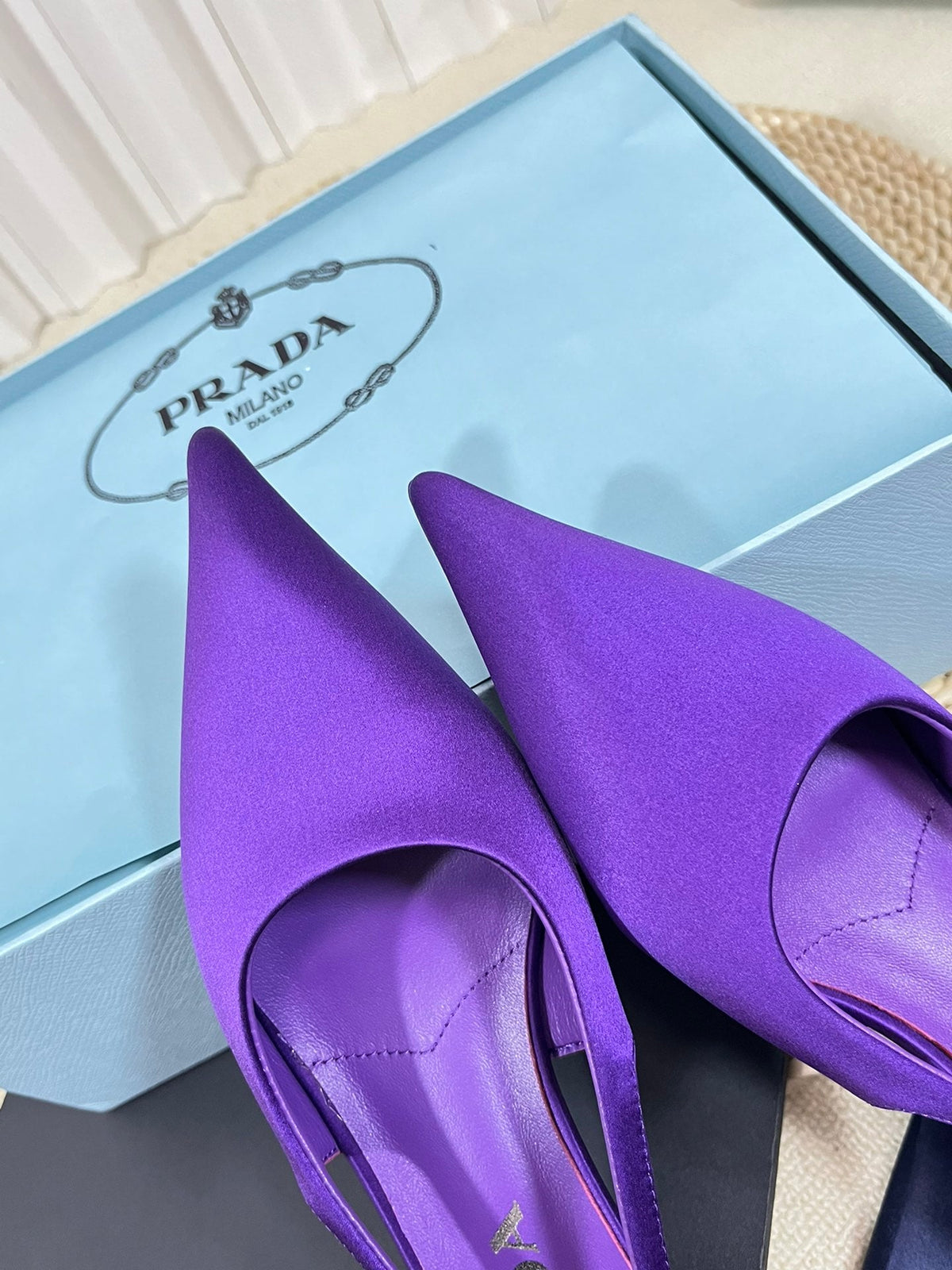PRA POINTED TOE SLINGBACK PUMPS VIOLET SATIN