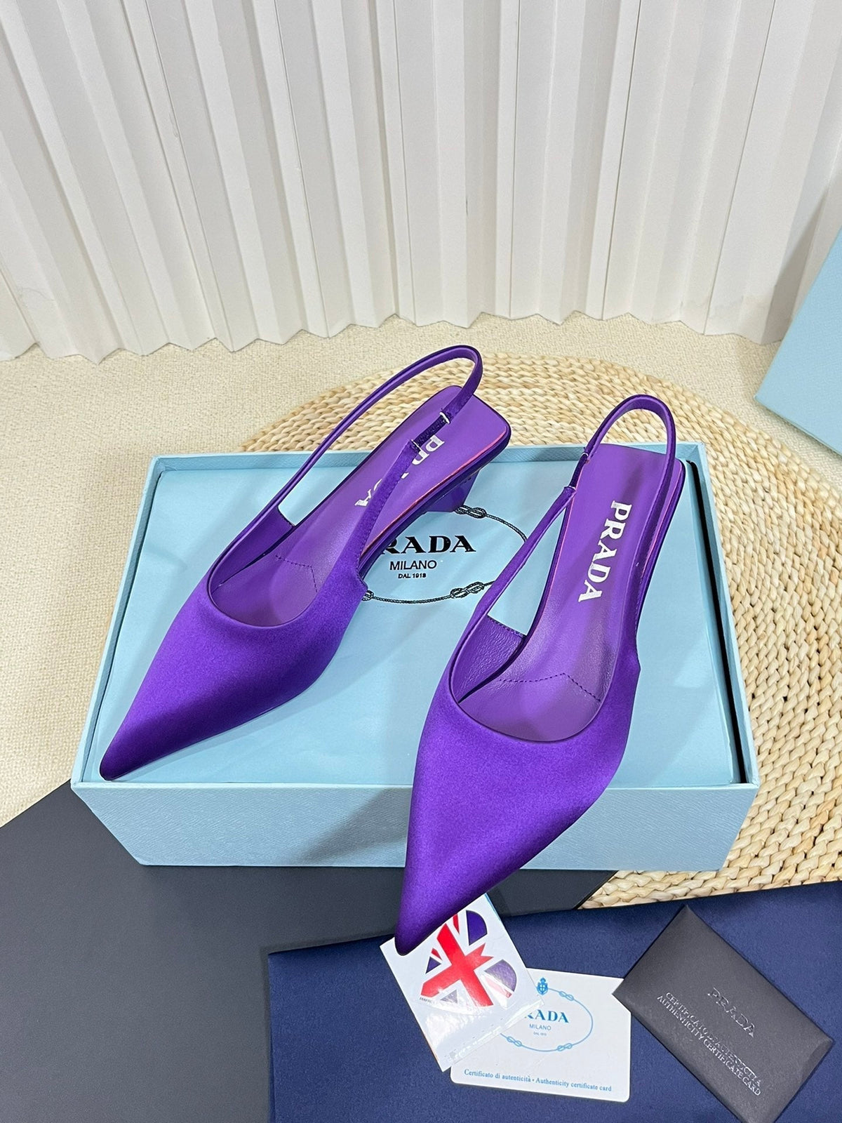 PRA POINTED TOE SLINGBACK PUMPS VIOLET SATIN