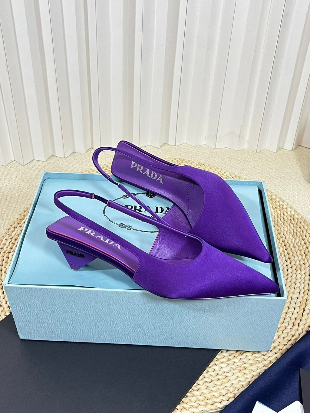 PRA POINTED TOE SLINGBACK PUMPS VIOLET SATIN