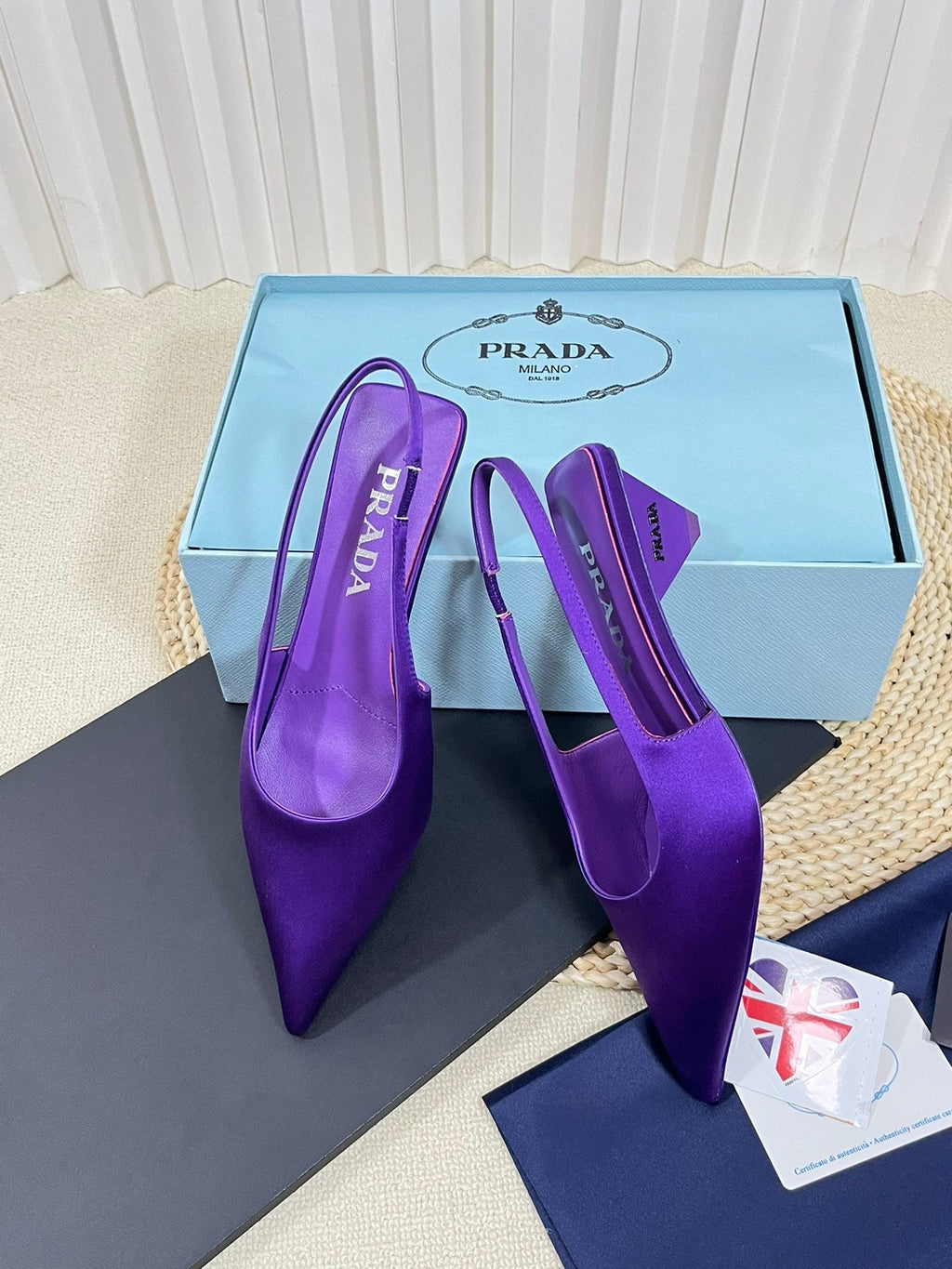 PRA POINTED TOE SLINGBACK PUMPS VIOLET SATIN