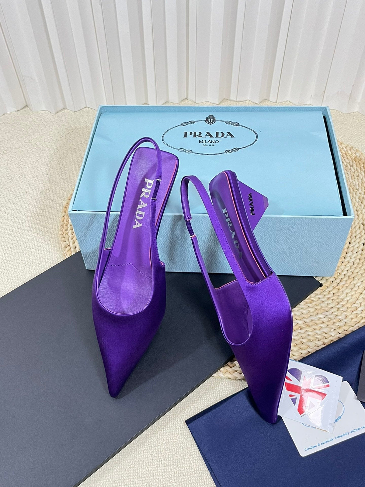 PRA POINTED TOE SLINGBACK PUMPS VIOLET SATIN
