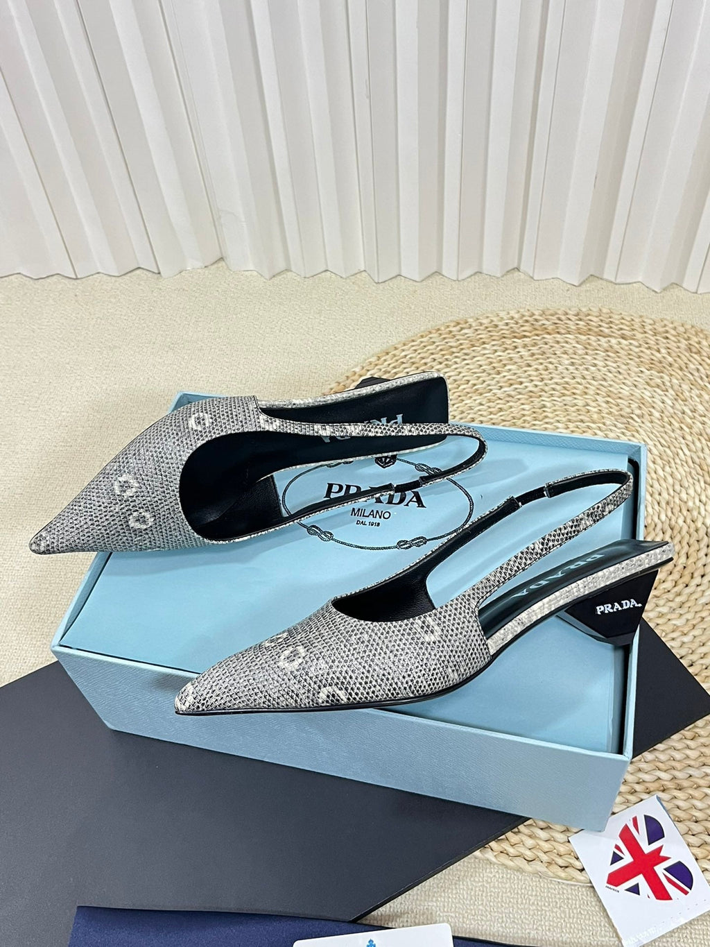 PRA POINTED TOE SLINGBACK PUMPS SNAKESKIN MOTIF SATIN