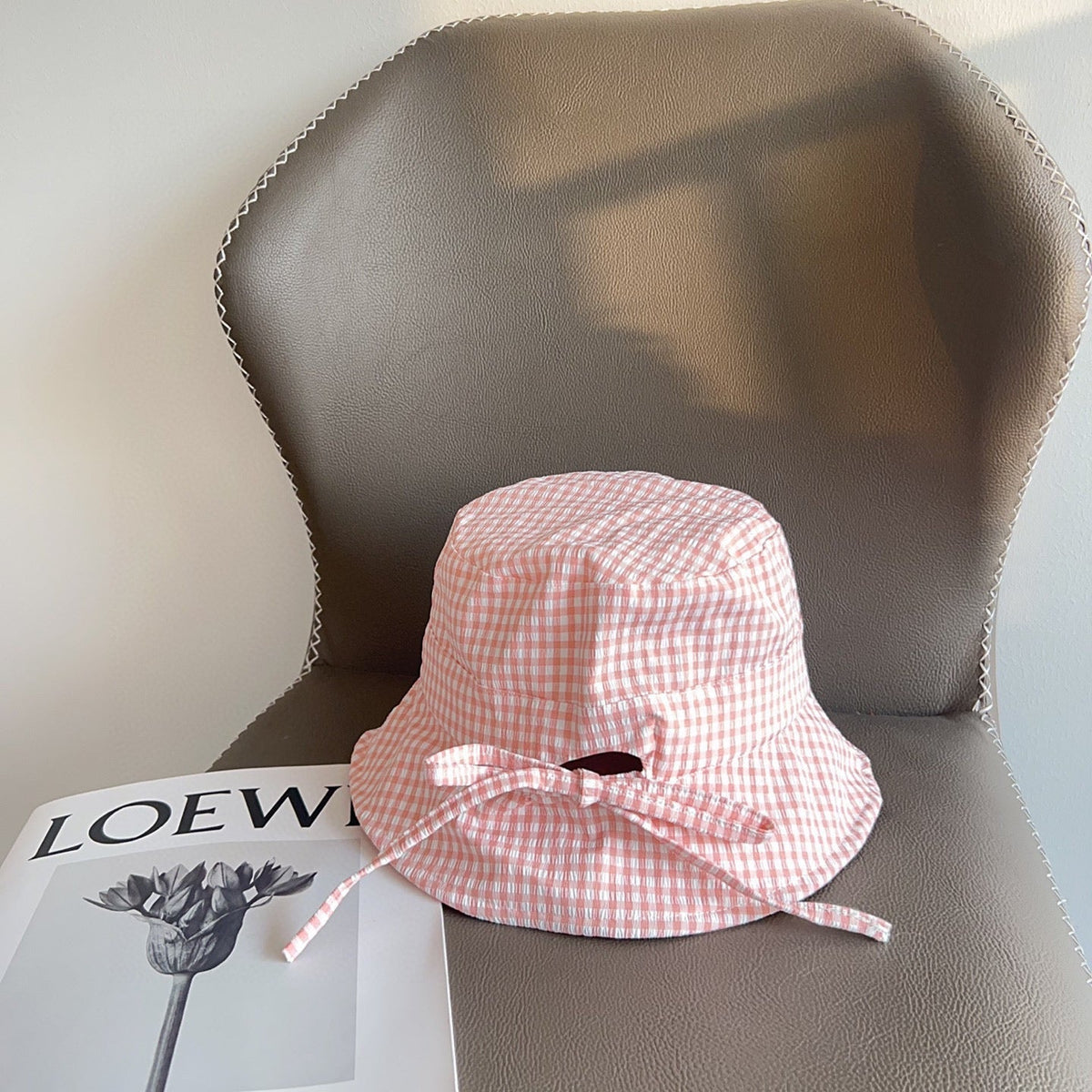 BUCKET HAT MODEL 652075 IN PINK & WHITE GINGHAM FABRIC