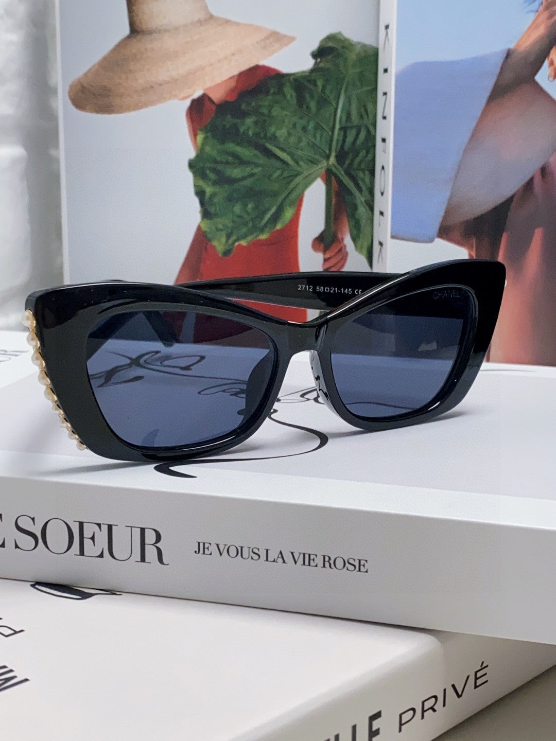 CAT EYE SUNGLASSES 632701 IN BLACK ACETATE EMBOSSED PEARL