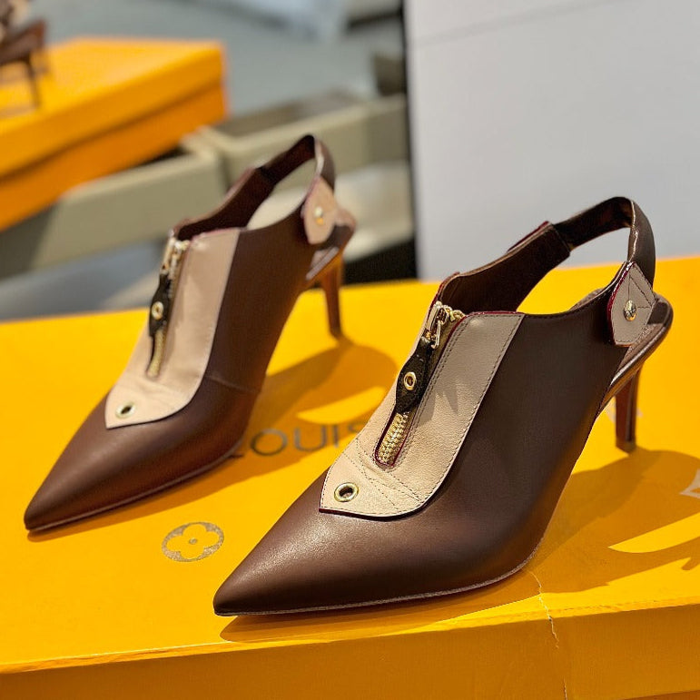 ALLURE HIGH 8 CM SLINGBACK IN CHOCOLATE MIX SAND BROWN CALFSKIN