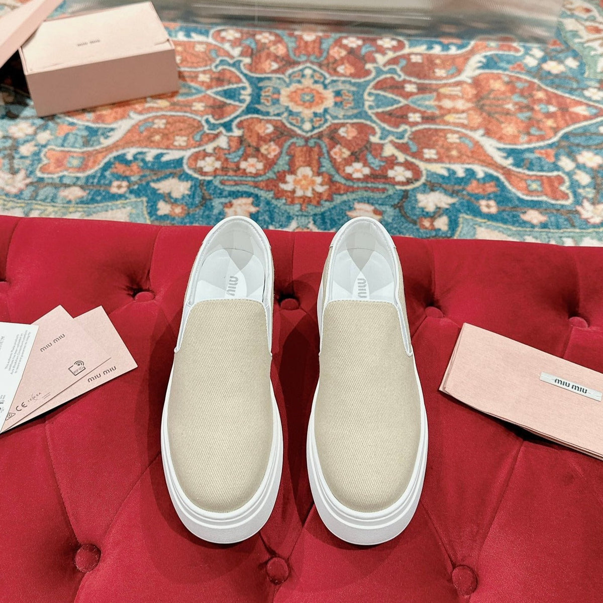 Slip-on Shoes High Sole Cream Color Canvas