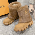 ANKLE BOOTS IN PEANUT BROWN CALFSKIN WITH MINK FUR